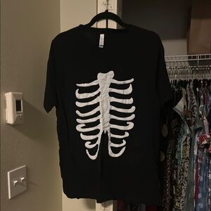 Black T-Shirt with Skeleton Ribcage Design